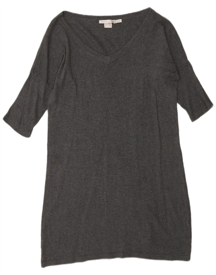 Zara Dame 3/4-ærmet Jumper Dress UK 14 Medium Grå