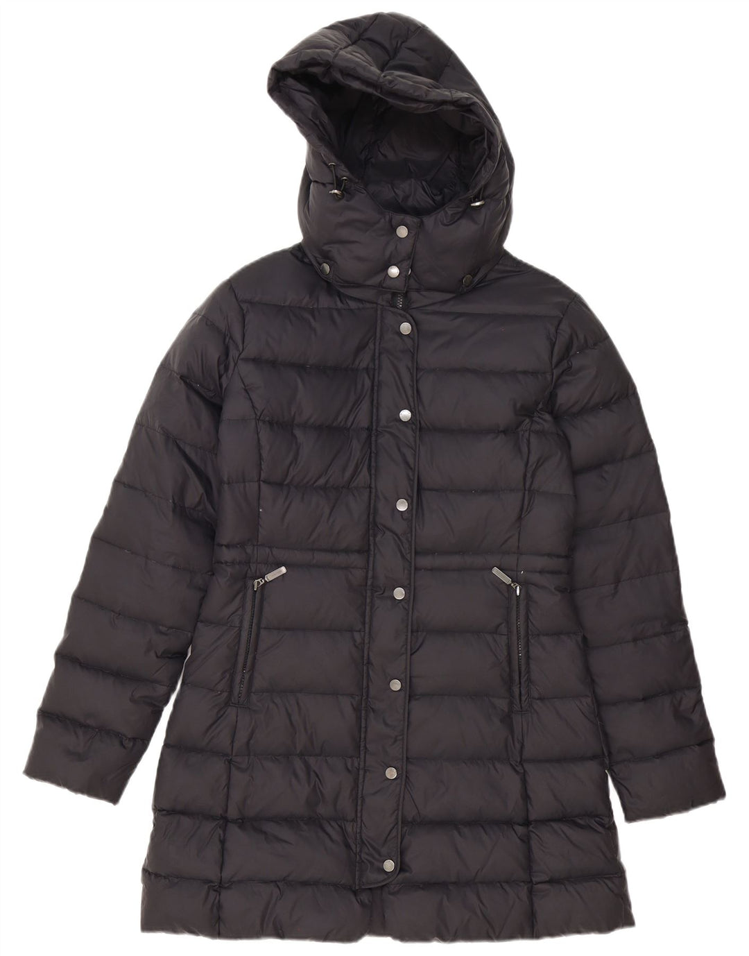 Benetton Dame Hætte Polstret Frakke IT 44 Medium Sort Polyester