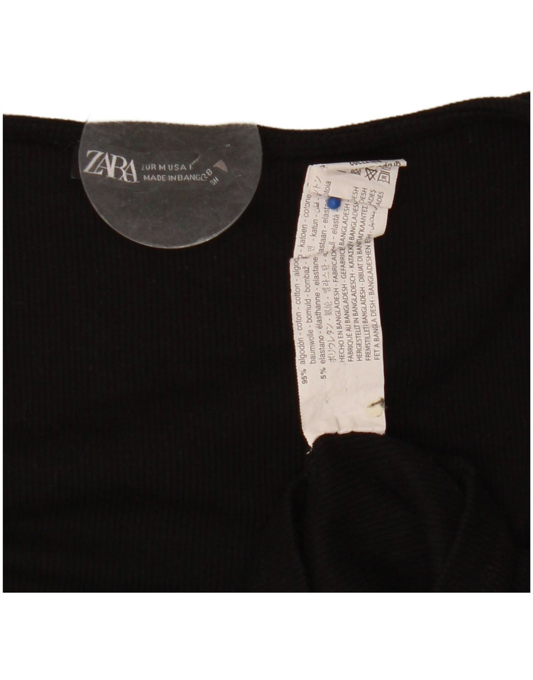 Zara Womens Crop Front Tie Top Langærmet UK 12 Medium Black Bomuld
