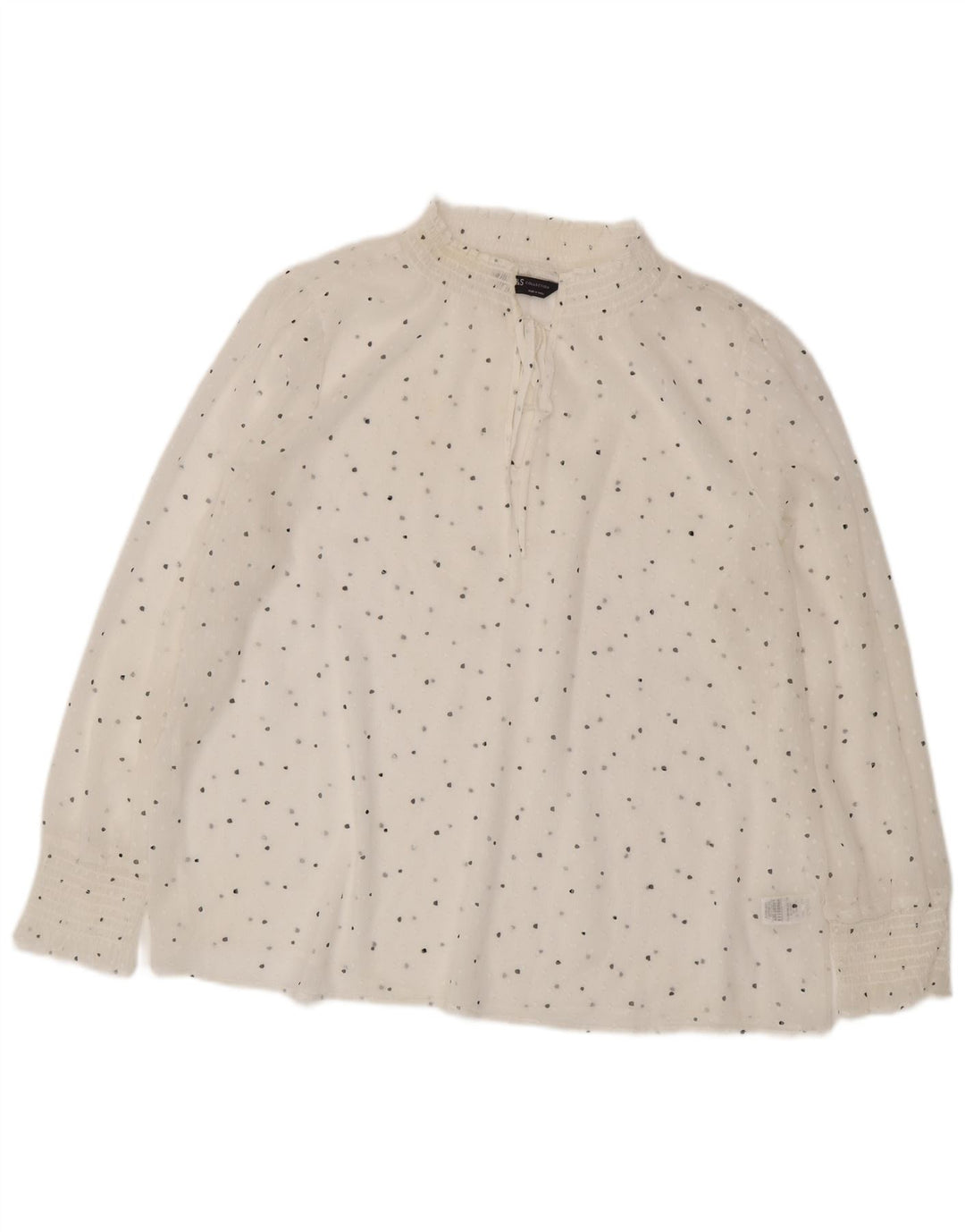 Marks & Spencer Dame Langærmet Bluse Top UK 18 XL Hvid Plettet