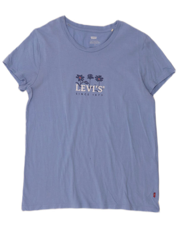 Levi's Grafisk T-shirt top til kvinder UK 12 Mellemblå bomuld