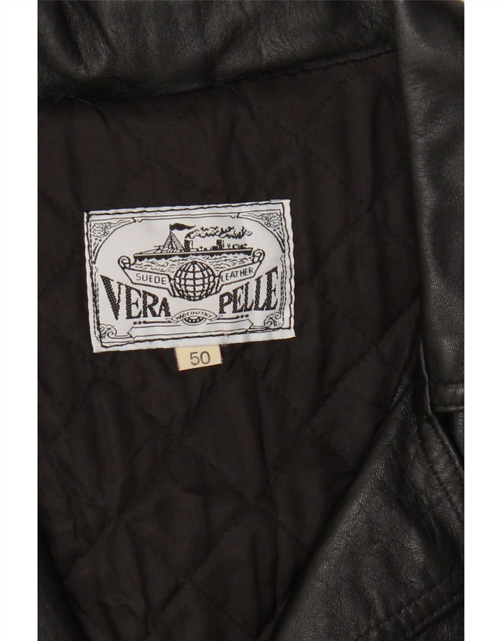 Vintage dame 3-knaps læder blazerjakke IT 50 XL sort læder