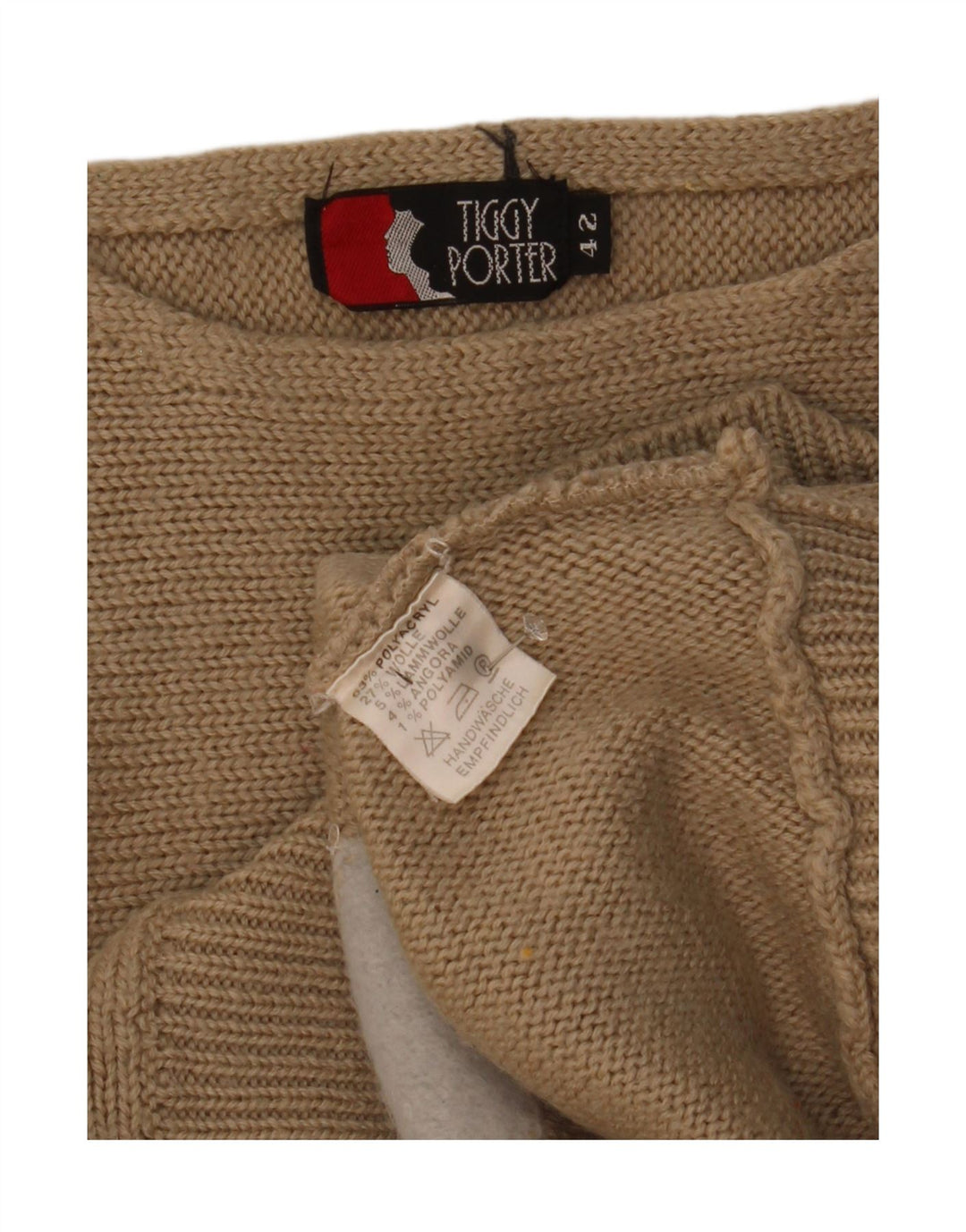 Vintage Dame Grafisk Boat Neck Jumper Sweater IT 42 Medium Brown