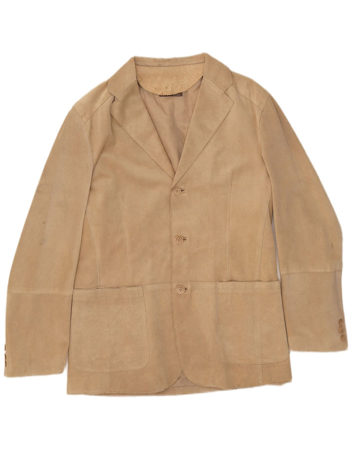 J.J.Scott Herre 3-knaps ruskindsblazerjakke IT 52 XL beige læder