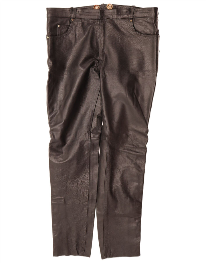 Vintage koniske læderbukser til kvinder W40 L35 Sort