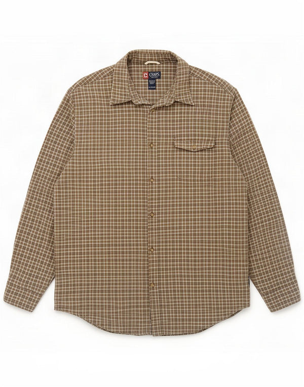Chaps Mens Shirt XL Brown Plaid Cotton