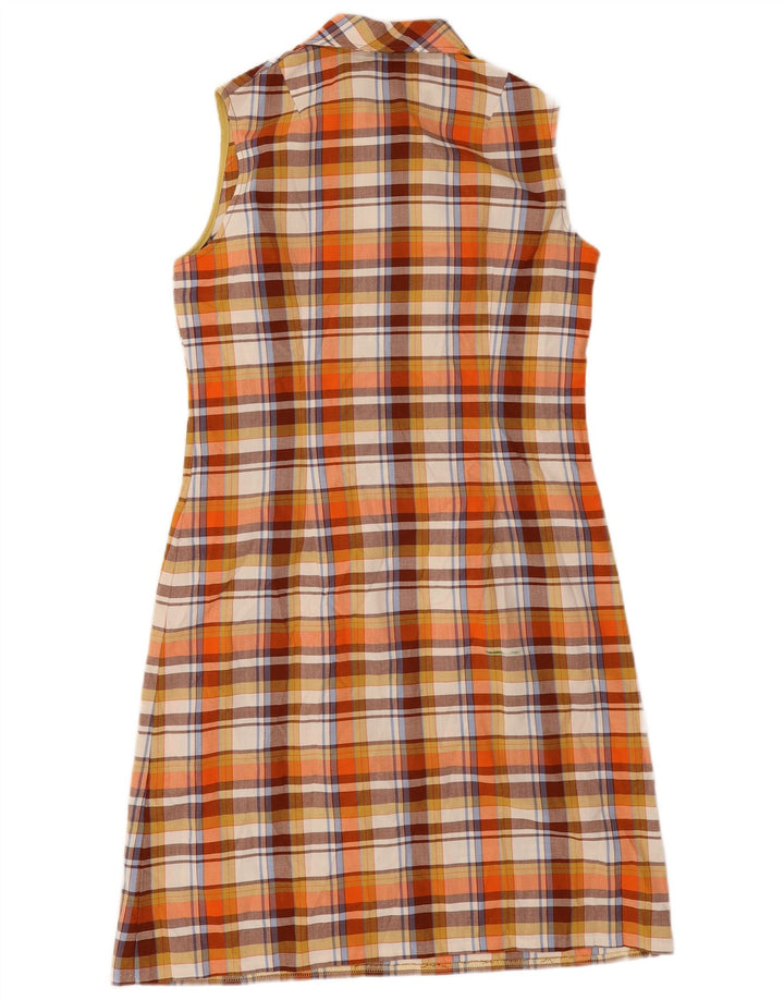 Vintage Kvinders Ærmeløs Skede Kjole IT 42 Medium Orange Ternet Polyester