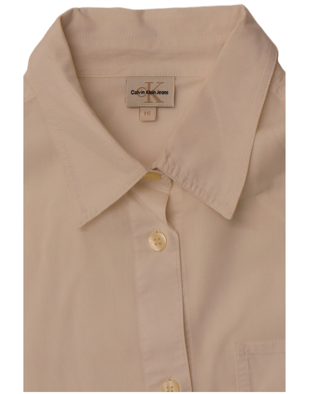 CALVIN KLEIN JEANS skjorte med 3/4 ærmer til kvinder UK 16 Large Off White