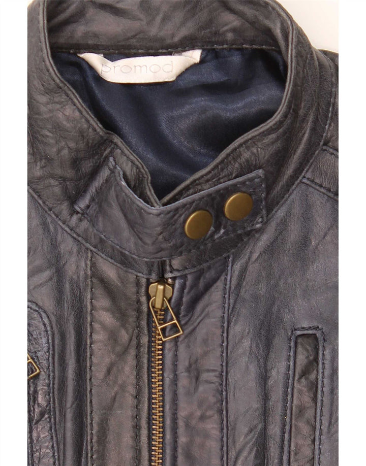 Promod Dame Læderjakke UK 14 Medium Navy Blue