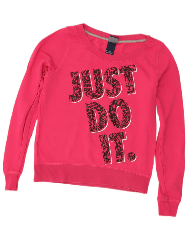 Nike Dame Grafisk Sweatshirt Jumper UK 12 Medium Pink Bomuld