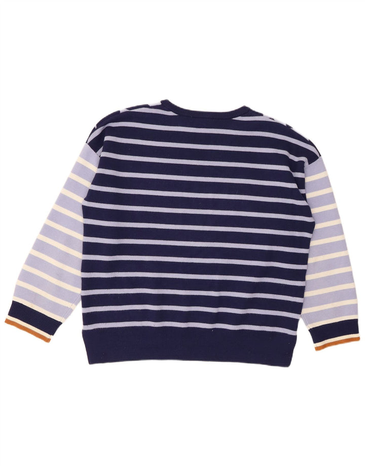 WHITE STUFF Dame Crew Neck Jumper Sweater UK 14 Large Navy Blue Striped