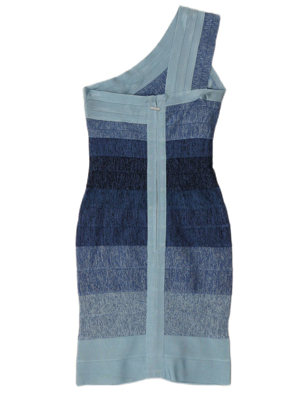 Herve Leger Womens One Shoulder Bodycon Dress UK 4 XS Blue Rayon