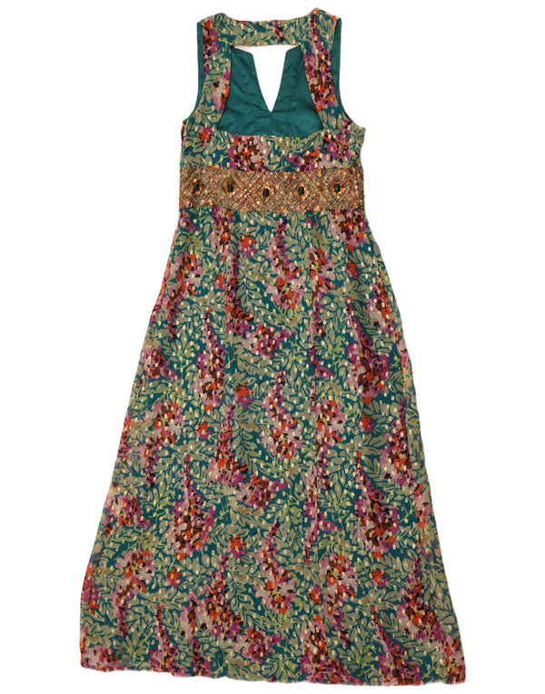 Monsoon Dame Ærmeløs Maxikjole UK 14 Large Multicolored Floral Silke