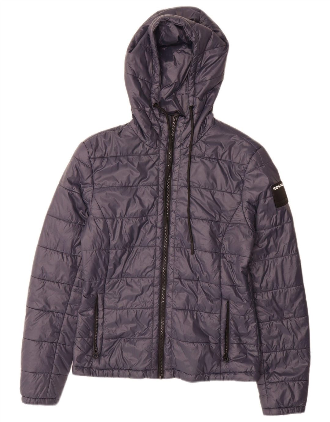 Replay Dame Hooded Polstret Jakke UK 12 Medium Navy Blue Polyamide