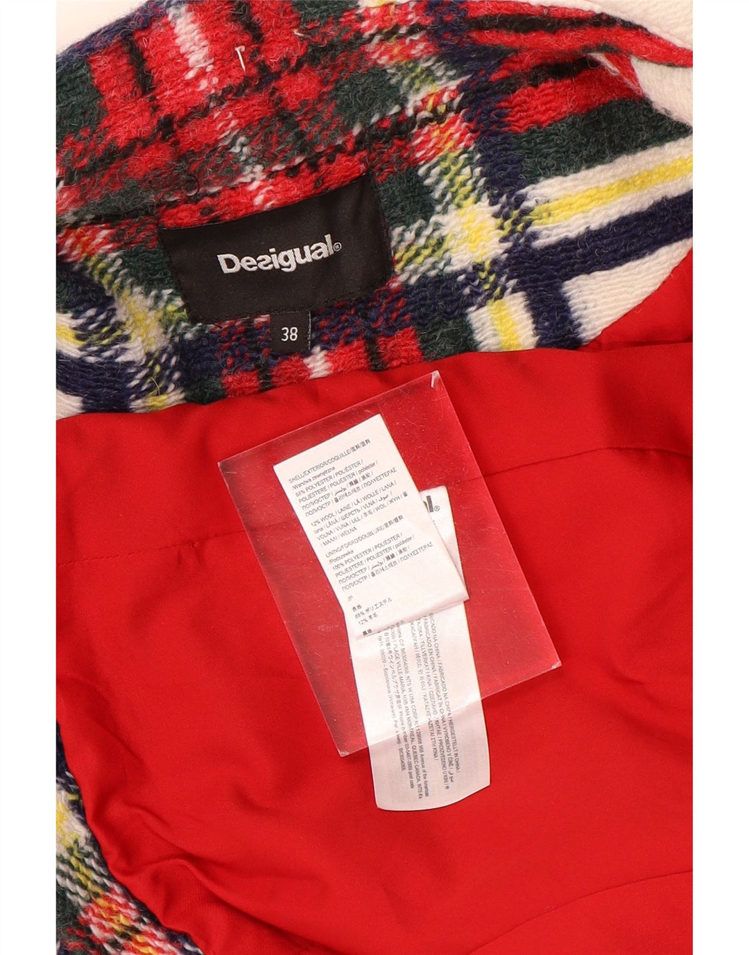 Desigual dobbeltradet frakke til kvinder EU 38 Medium rød ternet polyester