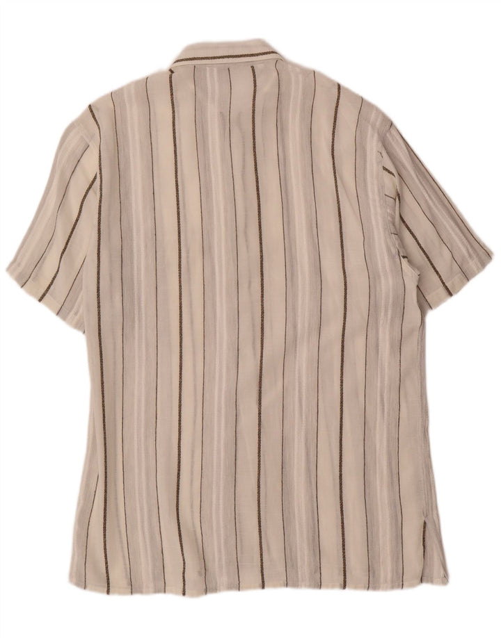 Vintage Kortærmet Herreskjorte Medium Off White Stribet