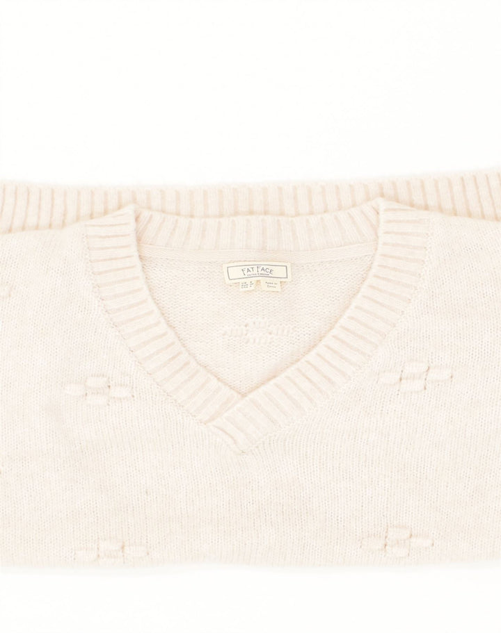 FAT FACE Womens V-Neck Jumper Sweater UK 8 Small  Beige Nylon | Vintage Fat Face | Thrift | Second-Hand Fat Face | Used Clothing | Messina Hembry 