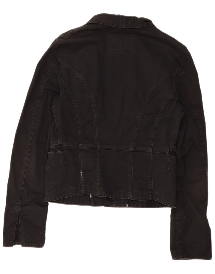 Armani Jeans Dame Crop 3 Button Blazer Jacket IT 44 Medium Sort Bomuld