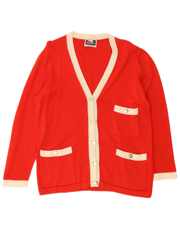 Luisa Spagnoli Dame Cardigan Sweater UK 16 Large Red Colourblock Uld