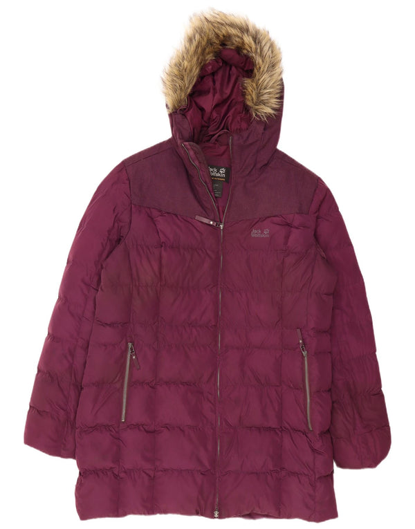 Jack Wolfskin Dame Hætte Polstret Frakke UK 20 2XL Burgundy Polyester