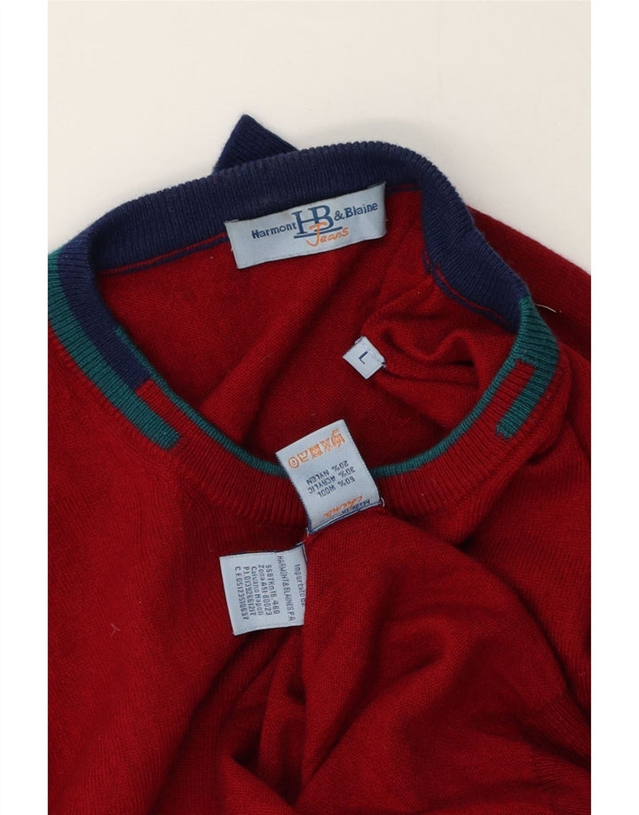 Harmont & Blaine Herre sweater med rund hals, stor rød farveblokuld