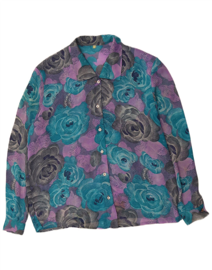 VINTAGE skjortebluse til kvinder UK 18 XL Flerfarvet blomster