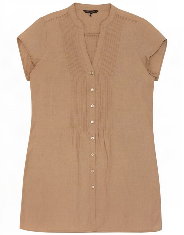 Laura Ashley Kvinder Kortærmet Skjortekjole UK 14 Large Beige Linen