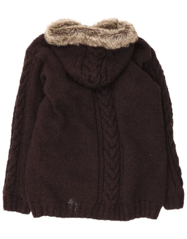 Pachamama Womens Hooded Cardigan Sweater UK 16 Large Brown Wool
