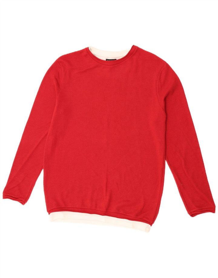 Zara Herre trøjetrøje med rund hals Medium Rød Colourblock Bomuld