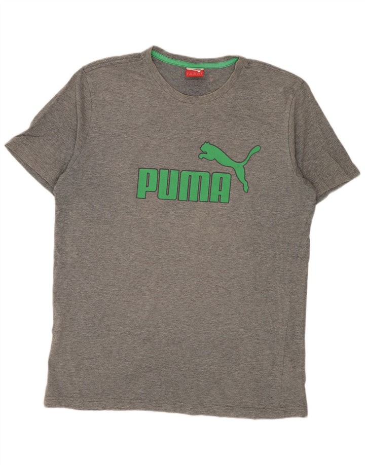 PUMA Herre grafisk T-shirt top mellemgrå flækket bomuld