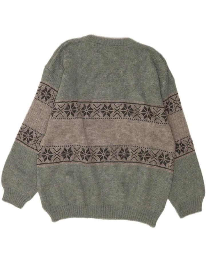 Bresci Herre sweater med rund hals, Medium Green Fair Isle