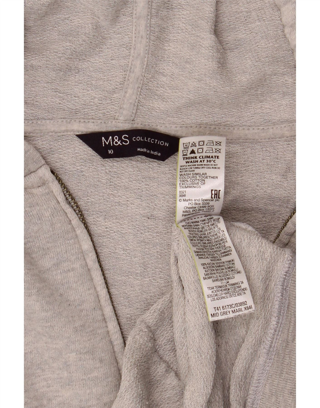 Marks & Spencer Dame Oversized hættetrøje med lynlås UK 10 Small Grey Bomuld
