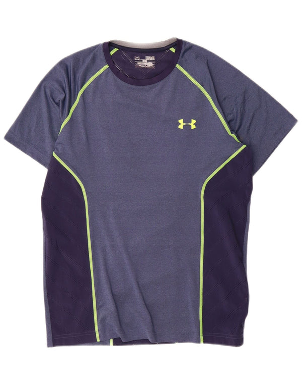 Under Armour Herre Heat Gear T-Shirt Top Medium Navy Blue Colourblock