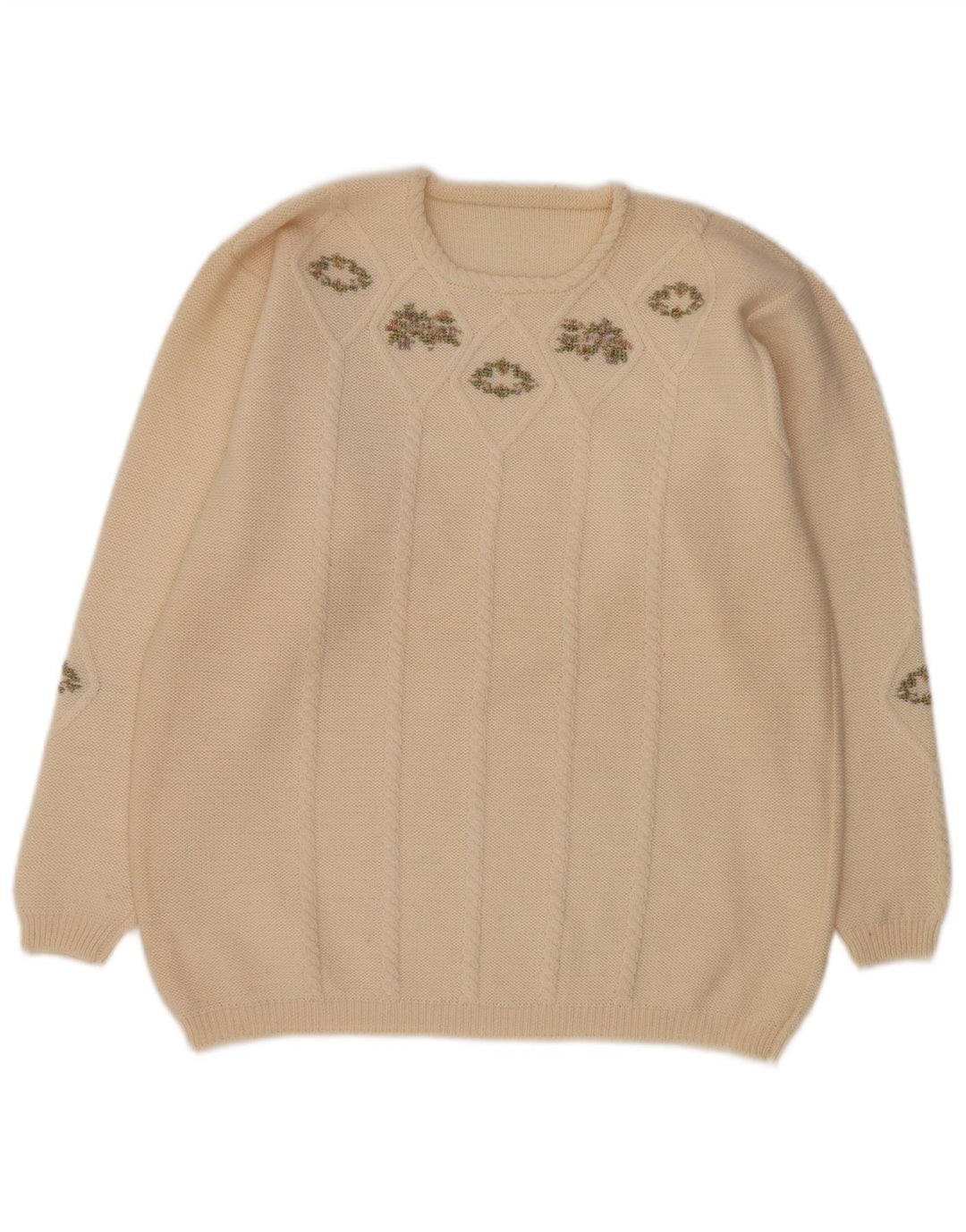 Vintage dame sweater med rund hals DK 16 Large Off White