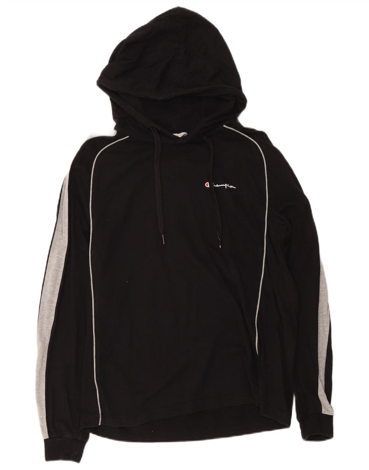 Champion Herre Hooded Top Langærmet Medium Sort Colourblock Bomuld