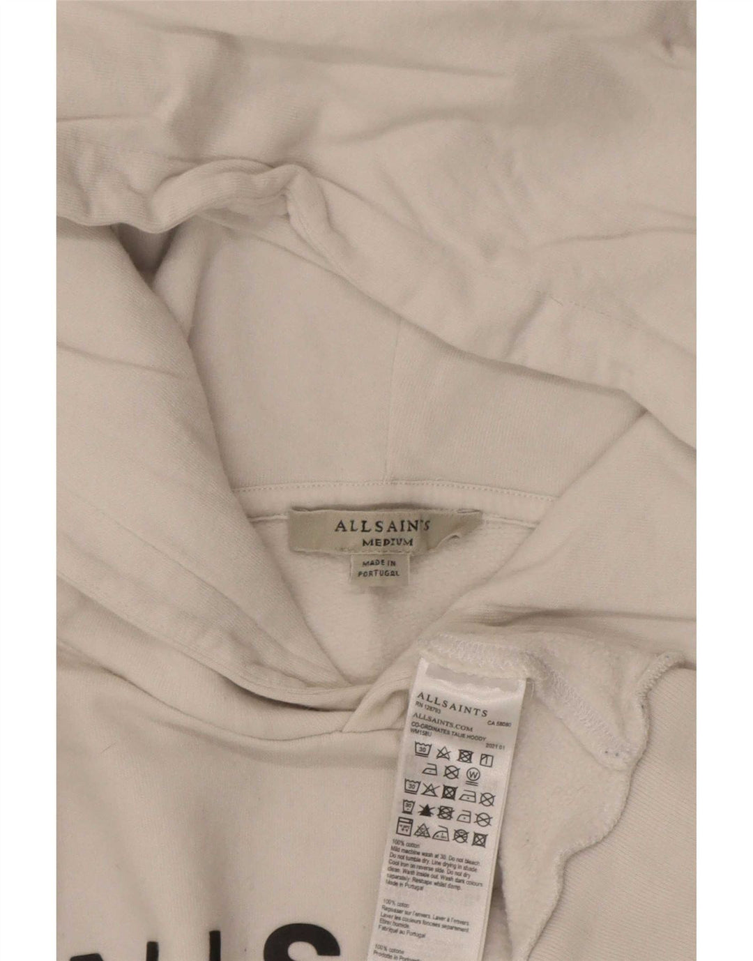 All Saints Dame Oversized Crop Graphic Hoodie Jumper UK 14 Medium White