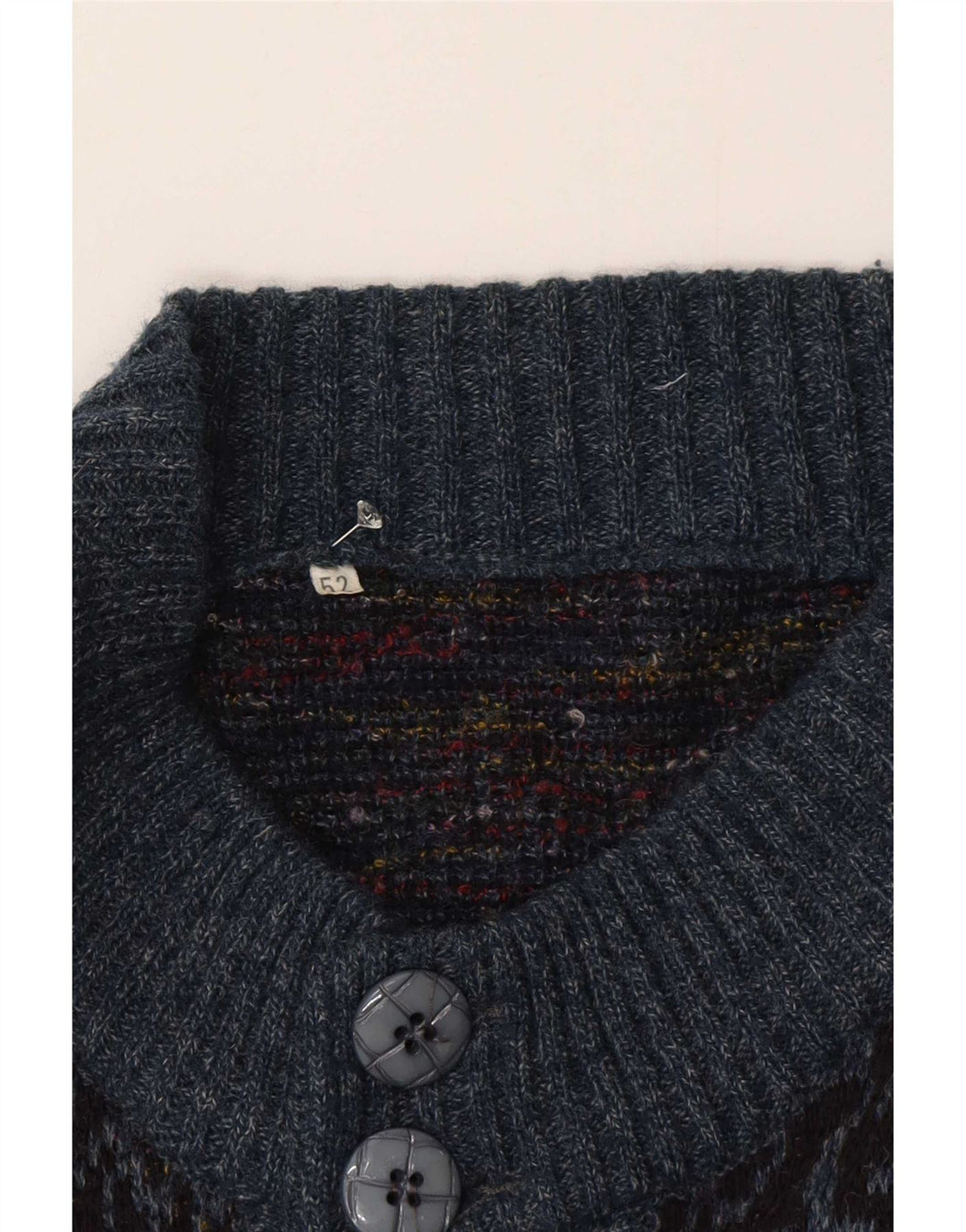Vintage herre cardigan sweater IT 52 Stor blå geometrisk uld