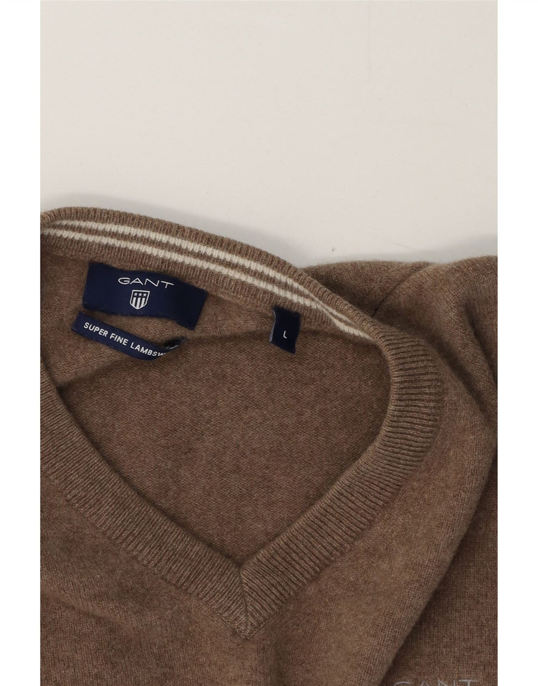 Gant Herre V-hals sweater Stor brun lammeuld