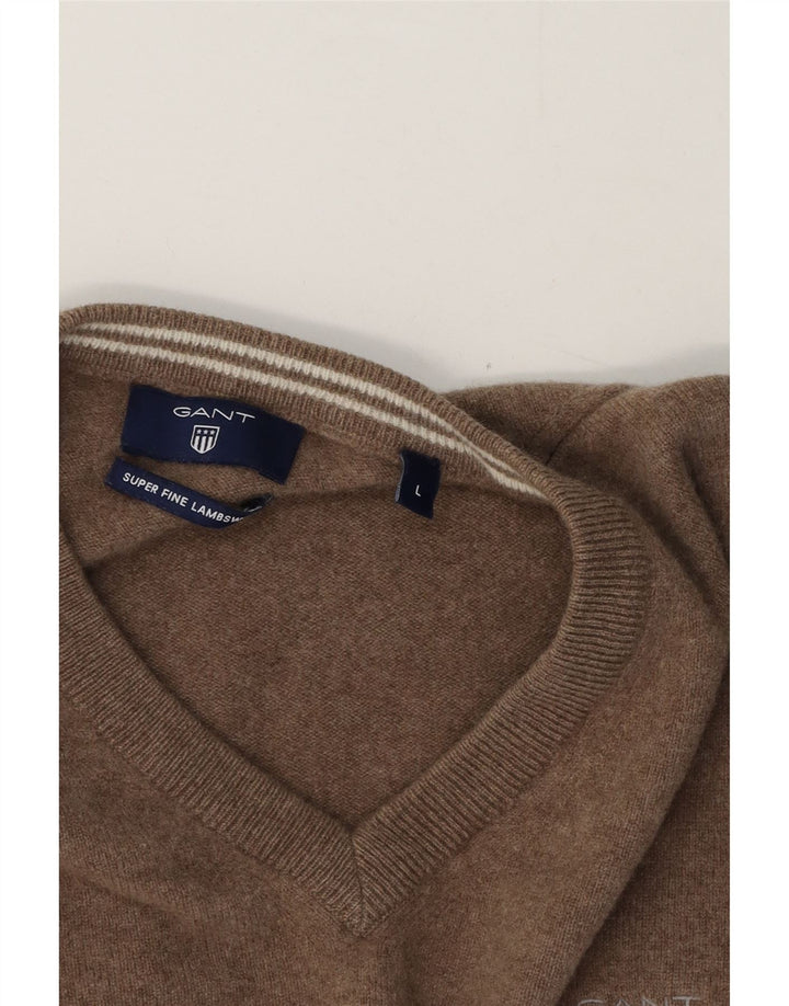 Gant Herre V-hals sweater Stor brun lammeuld