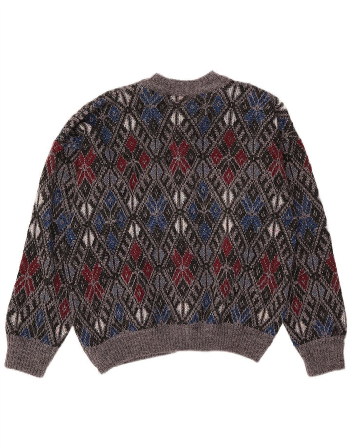 Vintage herre cardigan sweater Medium Grey Argyle/Diamond Acryl