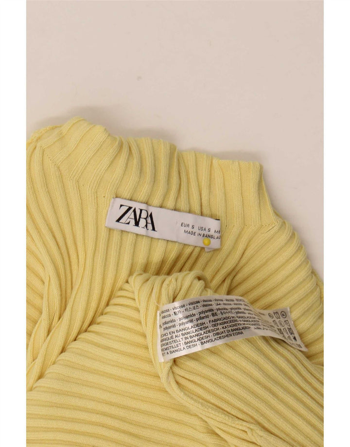 Zara Womens Crop Top Langærmet UK 8 Small Yellow Viscose
