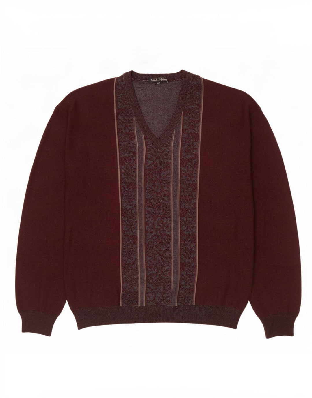 Vintage Herre V-hals sweater Large Maroon Fair Isle Wool