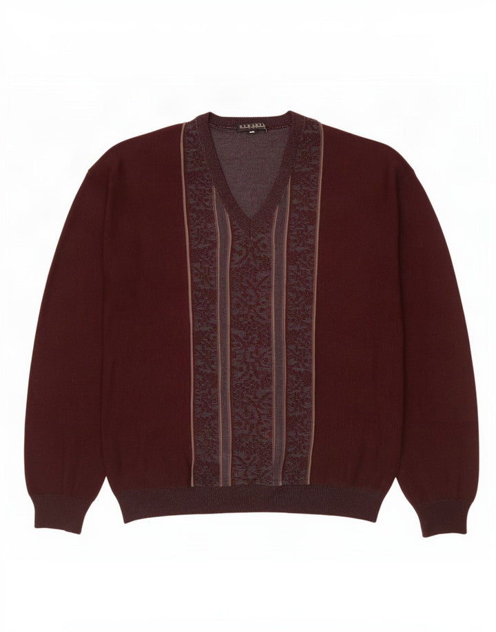 Vintage Herre V-hals sweater Large Maroon Fair Isle Wool