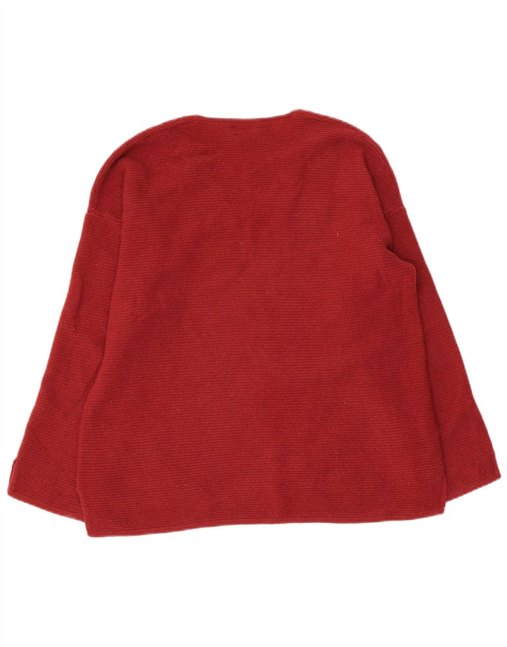 Benetton Dame V-hals sweater UK 10 Small Red Virgin Wool
