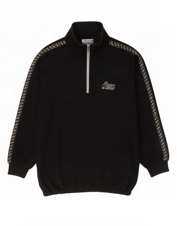 Asics Herre Loose Fit Graphic Zip Neck Sweatshirt Jumper Small Black Bomuld