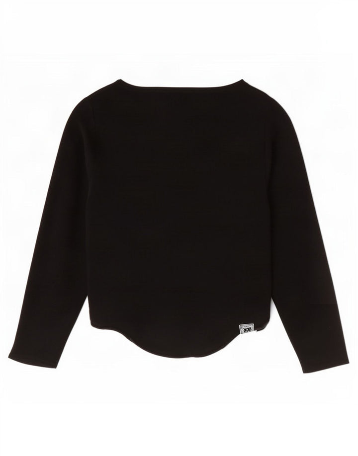 Zara Dame 3/4 ærmet Crop Top UK 12 Medium Black Viscose