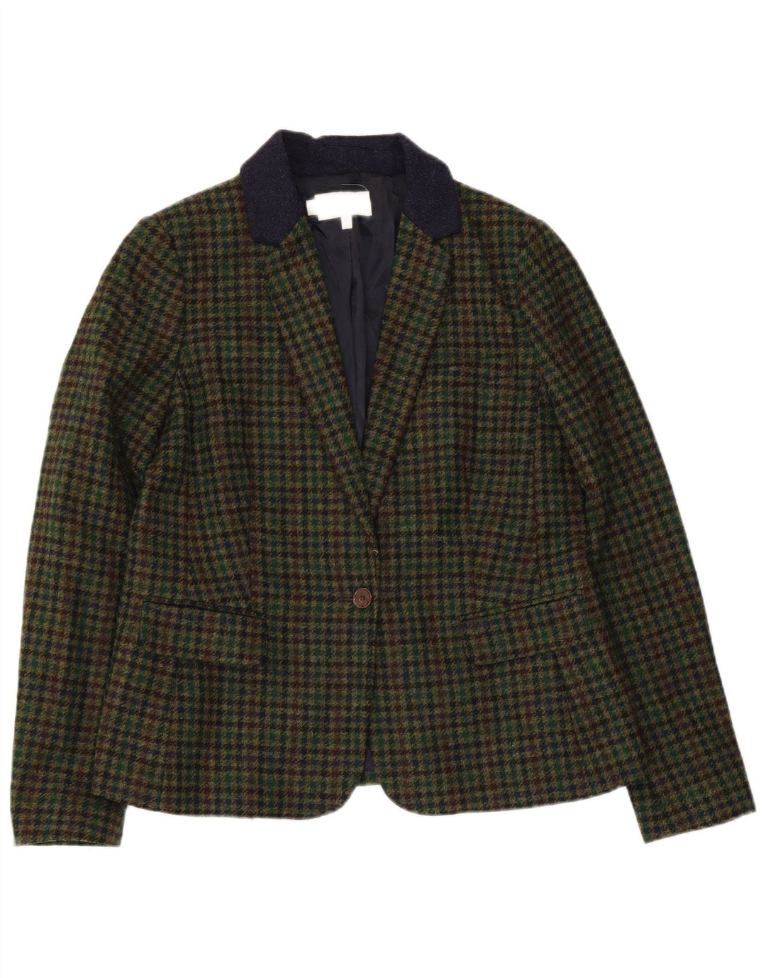 Hobbs Dame 1 Knap Blazer Jacket UK 14 Stor Grøn Houndstooth Uld