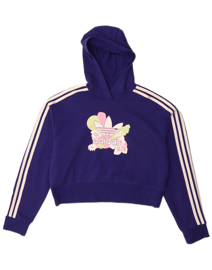 ADIDAS Piger Crop Grafisk Hoodie Jumper 13-14 år Lilla Blomsterbomuld