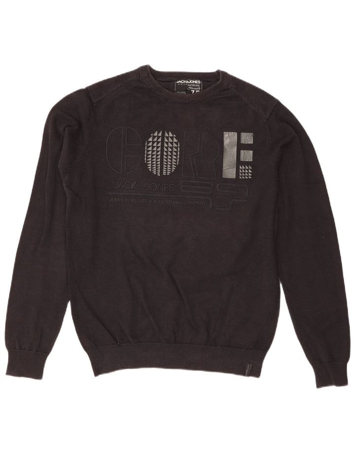 Jack & Jones Herre grafisk Regular Fit Crew Neck Jumper Sweater Medium Sort