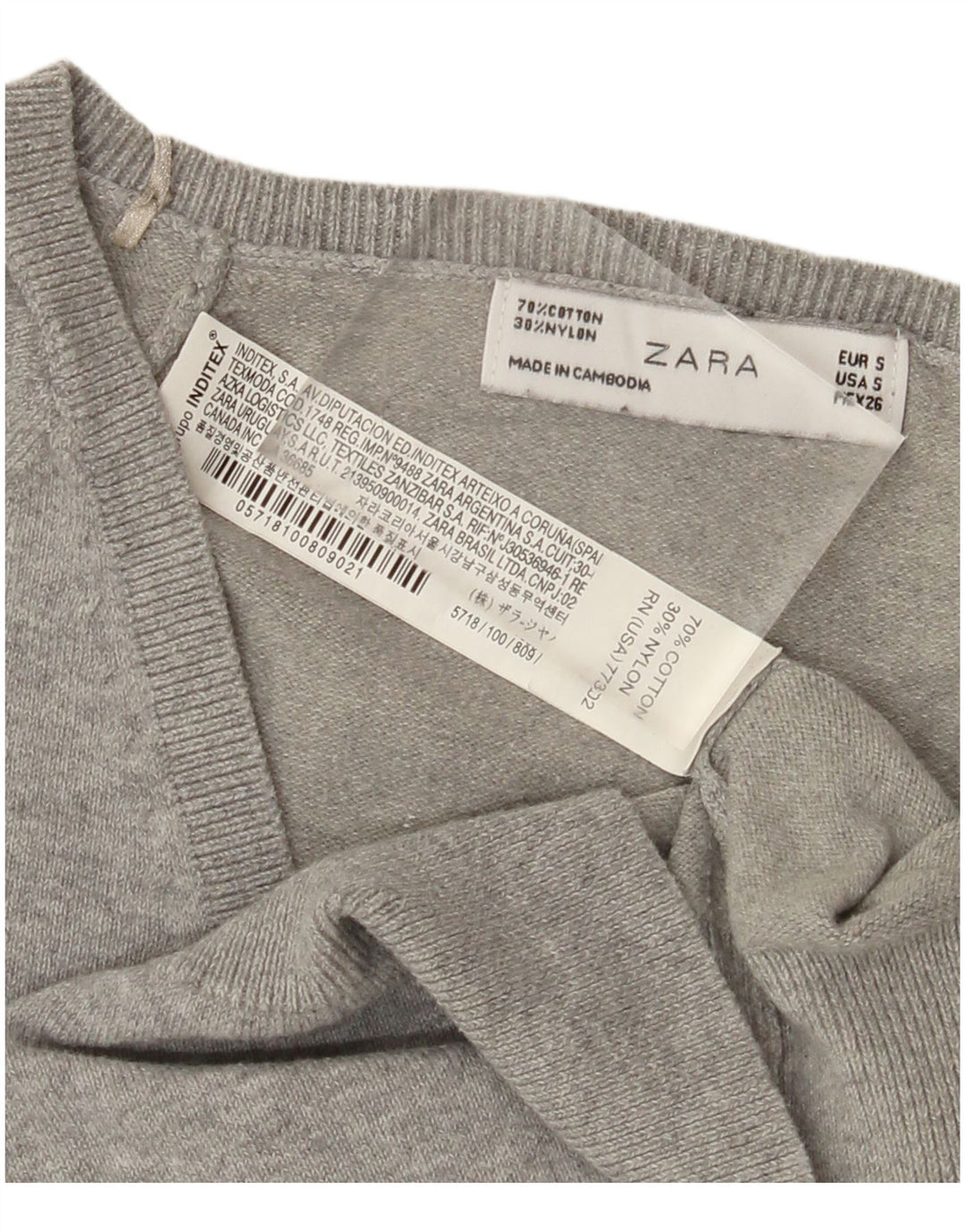 ZARA Womens Crop V-hals sweater UK 10 Small Grey Bomuld